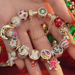 Sterling Silver Winter Wonderland Wishes Charms Bracelet Set With Enamel In 14K Gold Plated
