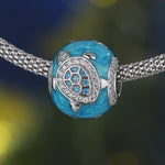 Sterling Silver Blue Roaming Sea Turtle Charms With Enamel In White Gold Plated