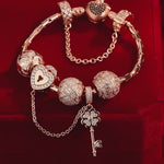 Key to Love Tarnish-resistant Silver Charms Bracelet Set In Rose Gold Plated (Includes bracelet and all charms shown)