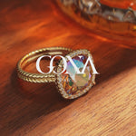 Created With Swarovski® Crystals - Cushion Modified Brilliant Cut Light Colorado Topaz Shimmer Color Halo Classic Engagement Ring 14K Yellow Gold Plated