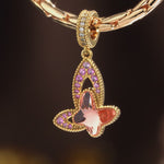 Pink Butterfly Dangle Charm Created with Swarovski® Crystals 14K Gold-Plated Tarnish-Resistant Silver