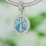 Sterling Silver Tree Of Life Dangle Charms With Enamel In White Gold Plated