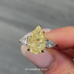 Sunlit Pear Trilogy - 3.0 ct Pear Brilliant Cut Lab-Grown Fancy Intense Yellow Diamond Three-Stone Ring with Pear Diamond Side Stones In Tarnish-resistant Silver (Includes IGI Certification from International Gemological Institute)
