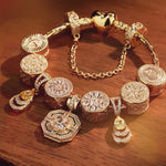 Sterling Silver Serene Shimmer Charms Bracelet Set In 14K Gold Plated