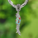Kingfisher Tarnish-resistant Silver Dangle Charms With Enamel In White Gold Plated