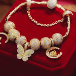 Sterling Silver Warmth in Golden Blooms Charms Bracelet Set In 14K Gold Plated (Includes bracelet and all charms shown)