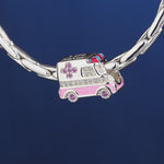 Caring Ambulance Tarnish-resistant Silver Charms With Enamel In White Gold Plated