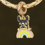 Rainbow French BullDog Tarnish-resistant Silver Animal Charms With Enamel In 14K Gold Plated