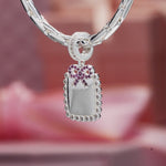 Personalized Engravable Ribbon Milgrain Tag Tarnish-Resistant Silver Charm In White Gold Plated