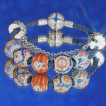 Sterling Silver Sporty Fusion Charms Bracelet Set With Enamel In White Gold Plated (Includes bracelet and all charms shown)