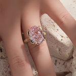 16*12mm Oval Modified Brilliant Cut Fancy Vivid Pink Ice-Frosted Sparkle Lab Zircon - Pave Classic Engagement Ring 14K Yellow Gold Plated