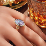 Created With Swarovski® Crystals - Oval Modified Brilliant Cut Violet Moonlight Color Classic Engagement Ring 14K Yellow Gold Plated