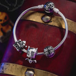 Sterling Silver Elf Castle Charms Bracelet Set With Enamel In White Gold Plated