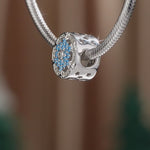 Sterling Silver Ice Blue snowflake Charms In White Gold Plated