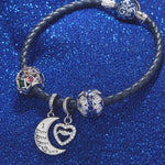 Sterling Silver Love You To the Moon Charms Bracelet Set With Enamel In White Gold Plated