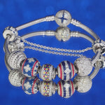 Sterling Silver Rotating Good Fortune Charms Bracelet Set With Enamel In White Gold Plated
