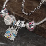 Sterling Silver Vibrant Array Charms Bracelet Set With Enamel In White Gold Plated (Includes bracelet and all charms shown)