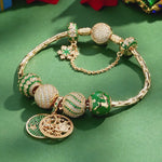 Sterling Silver Green Christmas Night Charms Bracelet Set With Enamel In 14K Gold Plated (Includes bracelet and all charms shown)