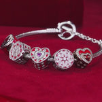 Sterling Silver Love Like Brilliant Blossoming Charms Bracelet Set With Enamel In White Gold Plated