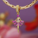Pink Ballerina Dancer Tarnish-Resistant Silver Charm In 14K Gold Plated