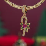 Candy Cane Tarnish-resistant Silver Dangle Charms In 14K Gold Plated