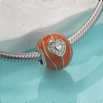 Sterling Silver Basketball Heart Charms With Enamel In White Gold Plated
