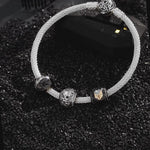 Sterling Silver Men's Shadow Hunter Western Charms Bracelet Set With Enamel In White Gold Plated (Includes bracelet and all charms shown)
