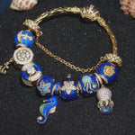 Sterling Silver Island Paradise Charms Bracelet Set With Enamel In 14K Gold Plated (Includes bracelet and all charms shown)