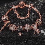Sterling Silver Crimson Skull Charms Bracelet Set With Enamel In Rose Gold Plated (Includes bracelet and all charms shown)