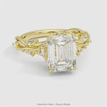 Secret Garden · 2.0 CT Emerald-Cut Lab-Grown Diamond Ring with Vine Leaf Accent Band & Claw Setting in Solid 14K Yellow Gold · (Includes IGI Certification from International Gemological Institute)