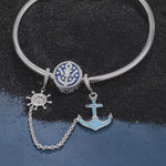 Sterling Silver Navigation Charms Bracelet Set With Enamel In White Gold Plated (Includes bracelet and all charms shown)