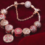 Sterling Silver Seasons of Blessings Charms Bracelet Set With Enamel In Rose Gold Plated