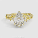 Secret Garden · 2.0 CT Pear Lab-Grown Diamond Ring with Vine Leaf Accent Band & Claw Setting in Solid 14K Yellow Gold · (Includes IGI Certification from International Gemological Institute)