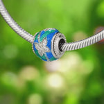 Butterflies in Tandem Tarnish-resistant Silver Lucky Charms With Enamel In White Gold Plated