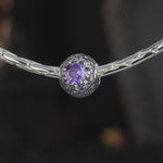 Royal Radiance Lab-Grown Amethyst & Pavé Halo Charm Bead in Tarnish-Resistant Silver