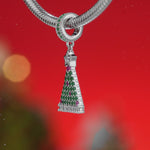 Sterling Silver Green Magical Christmas Tree Dangle Charms In White Gold Plated