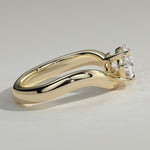 2ct Pear Lab-Grown Diamond Ring in East-West Setting with Wave Band Claw Setting Tarnish-resistant Silver In 14K Gold Plated (Includes IGI Certification from International Gemological Institute)