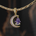Crescent Moon Ghost Pavé Enamel Dangle Charm In Tarnish‑Resistant Silver