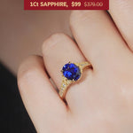 Lab-Grown Oval Brilliant Cut Blue Sapphire - Pave Classic Engagement Ring 14K Yellow Gold Plated