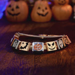 Sterling Silver Halloween Pumpkin Rectangular Charms Bracelet Set With Enamel In 14K Gold Plated