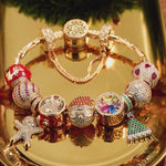 Cyber Monday Limited Special - Sterling Silver Festive Feasts Charms Bracelet Set With Enamel In 14K Gold Plated (Includes bracelet and all charms shown)