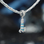 Azure Horizon Dangle Lighthouse Curved‑Wave Enamel Dangle Charm With Pavé‑Set Sparkling Crystal in Tarnish‑Resistant Silver