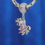Pink Princess Bear Tarnish-resistant Silver Dangle Charms With Enamel In White Gold Plated
