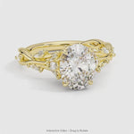 Secret Garden · 2.0 CT Oval Lab-Grown Diamond Ring with Vine Leaf Accent Band & Claw Setting Tarnish-Resistant Silver In 14K Yellow Gold Plated · (Includes IGI Certification from International Gemological Institute)
