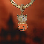 Luminous Cute Pumpkin Cat Tarnish-resistant Silver Dangle Charms With Enamel In 14K Gold Plated