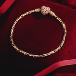 Sterling Silver Snowflake Red Heart Bamboo Chain Bracelet With Enamel In 14 Gold Plated