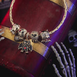 Sterling Silver Halloween Monster Family Charms Bracelet Set With Enamel In 14K Gold Plated