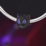 Purple-Eyed Cat Tarnish-resistant Silver Charms With Enamel In Gunmetal Plating