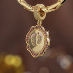 Engravable (Blank Default) Newborn Footprints Tarnish-Resistant Silver Dangle Charm In 14K Gold Plated