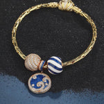 Sterling Silver Blue Ocean Waves Charms Bracelet Set With Enamel In 14K Gold Plated